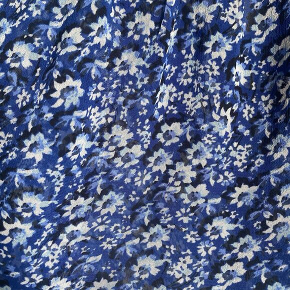 Maeve Cropped Peasant Top Blouse L Blue Floral Ruffled Smocked Cottage Romantic - Picture 10 of 10